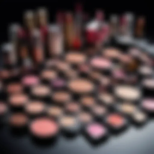 A vibrant display of various makeup products and tools