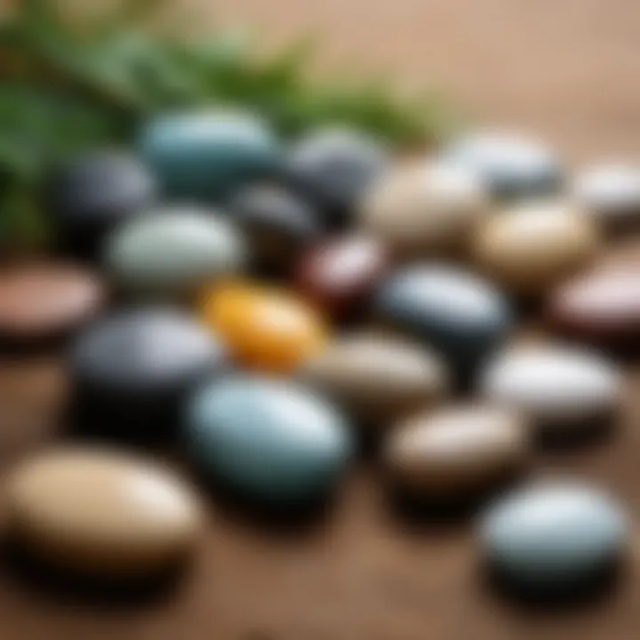 A serene setting showcasing various massage stones arranged artfully.