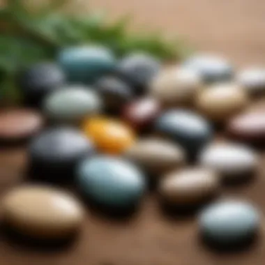 Artful Arrangement of Massage Stones A serene setting showcasing various massage stones arranged artfully.