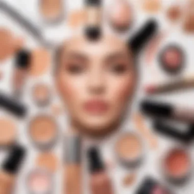 A flat lay of different skin types with suitable non-comedogenic makeup products categorized.