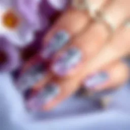 Elegant lilac nail art with intricate designs