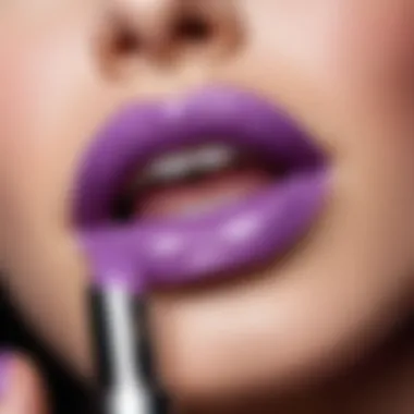 Close-Up of Light Purple Lipstick A stunning close-up of a light purple lipstick swatch on a hand.