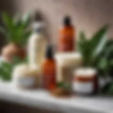 A selection of organic hair masks arranged on a vanity table.