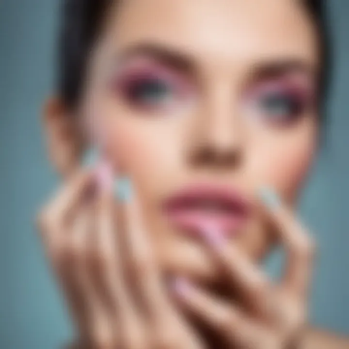 Close-up of a pastel manicure showcasing color combinations.