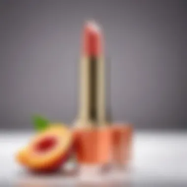 Peach-Toned Lipstick Elegance A close-up of peach-toned lipstick on a vanity