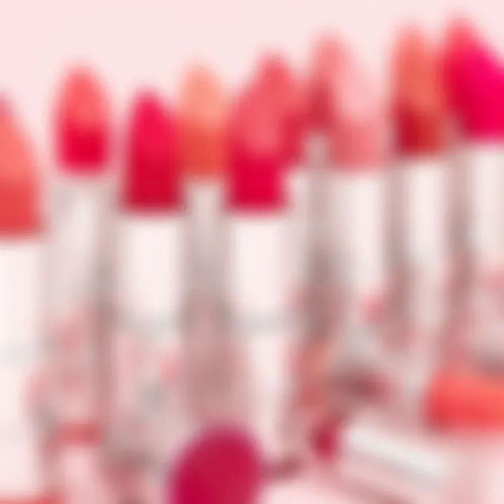 Elegant display of various shades of powder pink lipstick