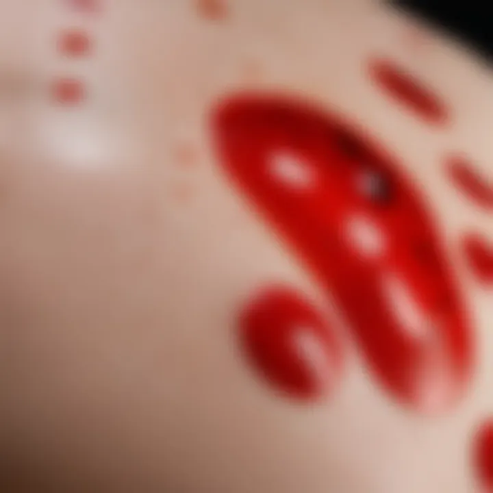 Close-up view of red spots on skin