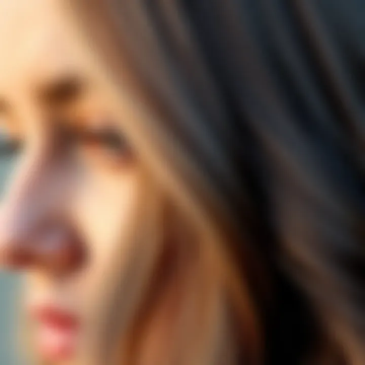 A close-up of shiny, healthy hair after using rice water