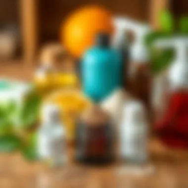 Natural Ingredients vs. Chemical Products A comparison of natural ingredients and chemical products on a wooden table.