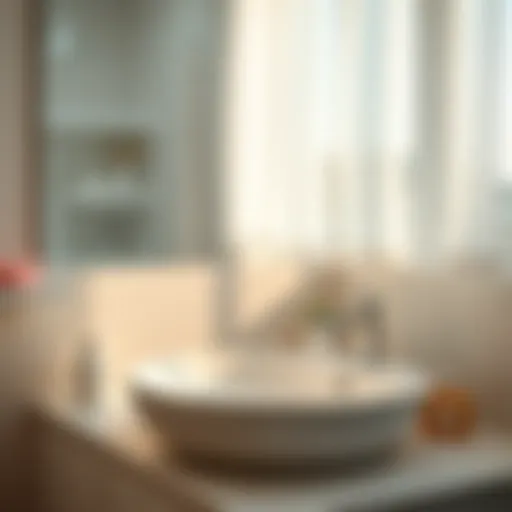 A serene morning scene with natural light illuminating a bathroom sink.