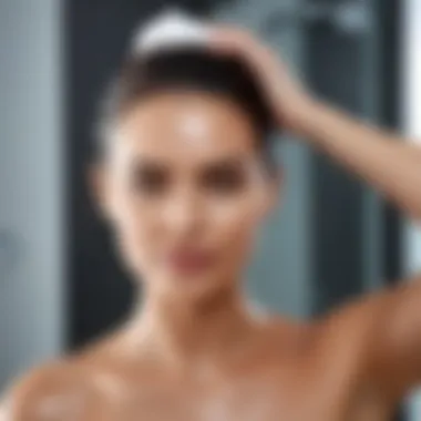Applying Hair Cream After Shower Woman applying hair cream after showering