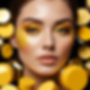 Collection of yellow shimmer cosmetic products