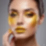 Elegant display of beauty products featuring yellow shimmer