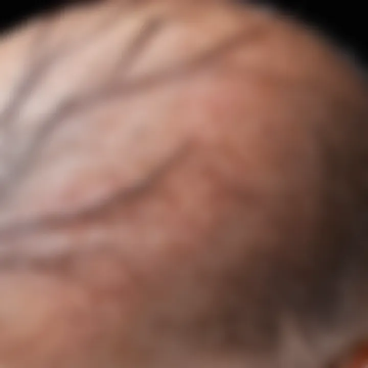 Close-up view of a scalp with visible lesions