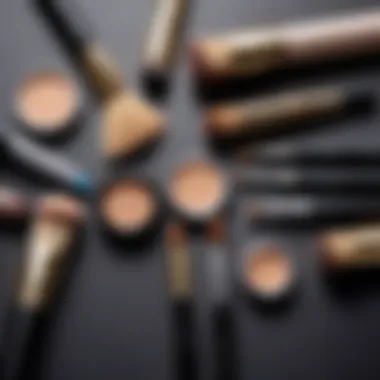 Flat lay of tools and techniques for applying foundation.