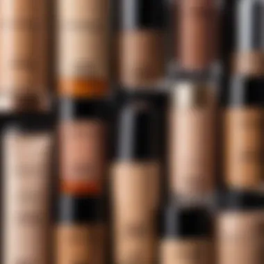 A selection of affordable makeup foundations displayed elegantly.