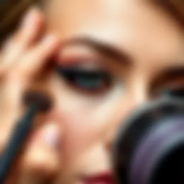 Makeup Application with Shimmery Eyeshadow Close-up of makeup application with shimmery eyeshadow