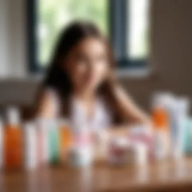 A variety of skin care products suitable for children displayed on a table