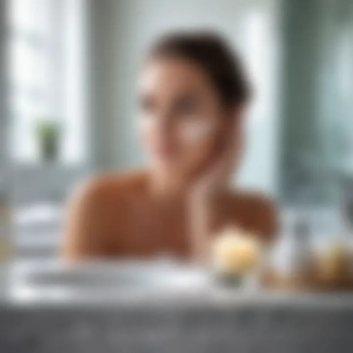 A serene bathroom setting highlighting a skincare routine.