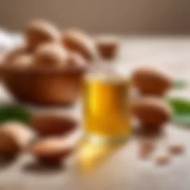 Incorporating Sweet Almond Oil into Hair Care Routines A serene setting showcasing hair care products including sweet almond oil