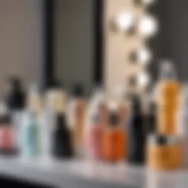 Selection of hair care products on a vanity