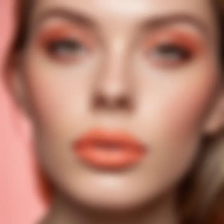 A model showcasing a flawless lip look enhanced with peach liner.