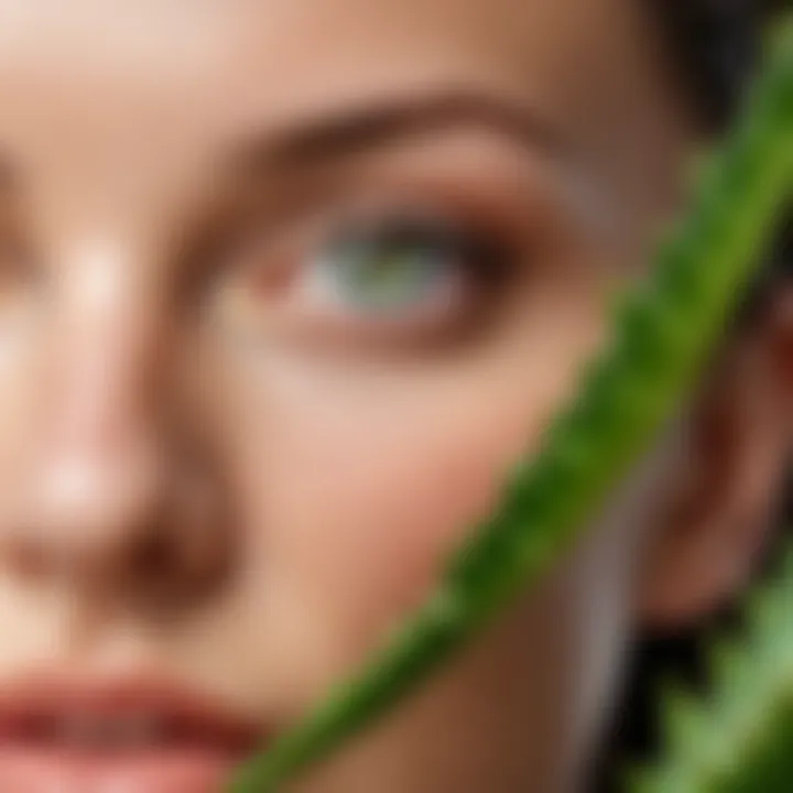 A serene face with aloe vera applied, showcasing skin benefits