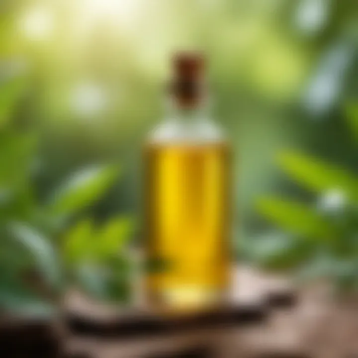 Glycerin oil in a glass bottle surrounded by natural elements