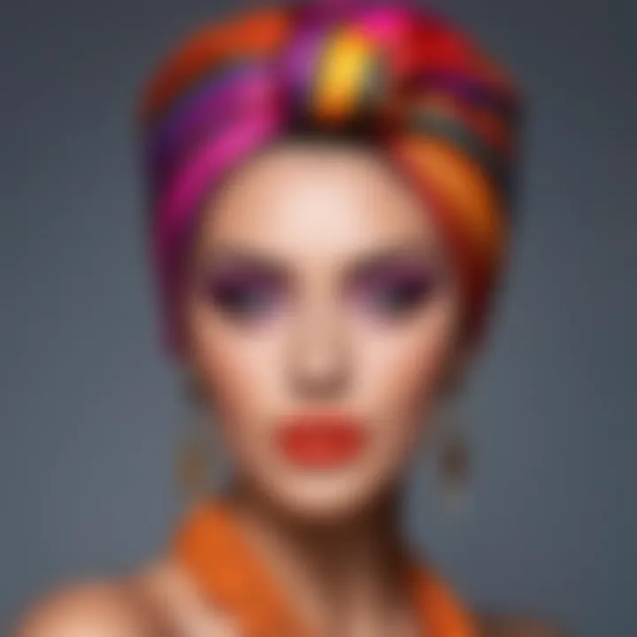 Vibrant turban style paired with a creative and trendy makeup application.