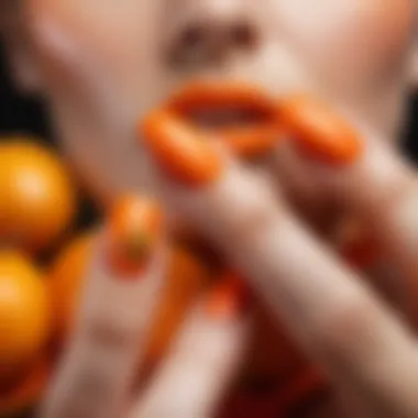 An artistic representation of seasonal orange nail art.