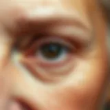 Close-up of under-eye wrinkles showing aging skin