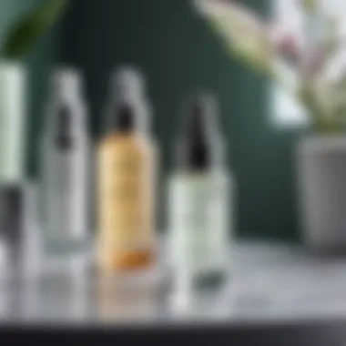 A serene setting showcasing a skincare routine with serums and tools