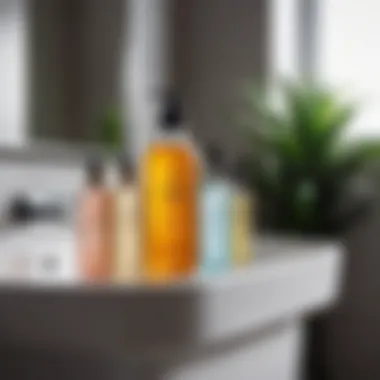 Stylish Hair Care Routine An elegant display of hair vinegar tonic in a stylish bathroom setting
