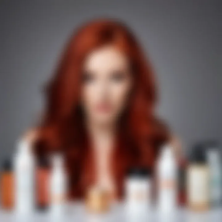 A beautifully arranged display of hair care products specifically for red hair.