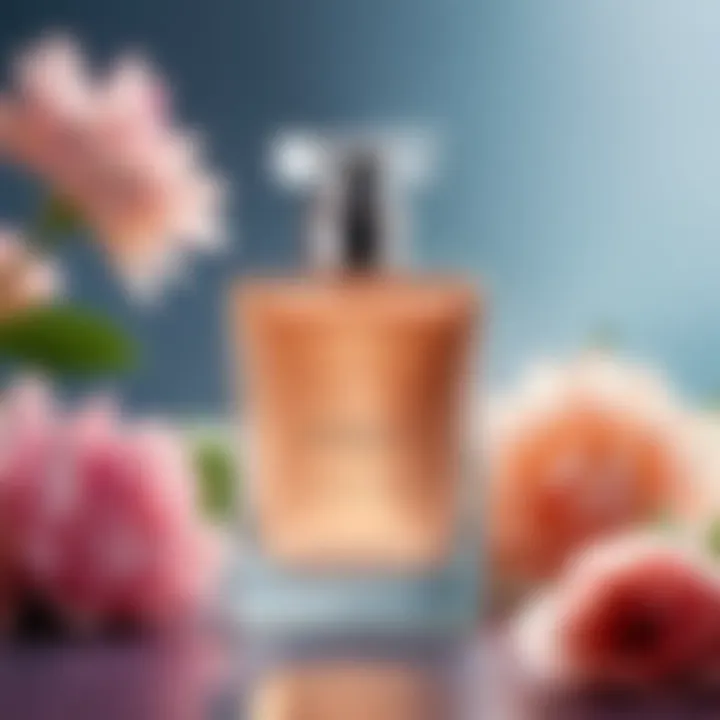 Elegant bottle of eau de toilette with floral background