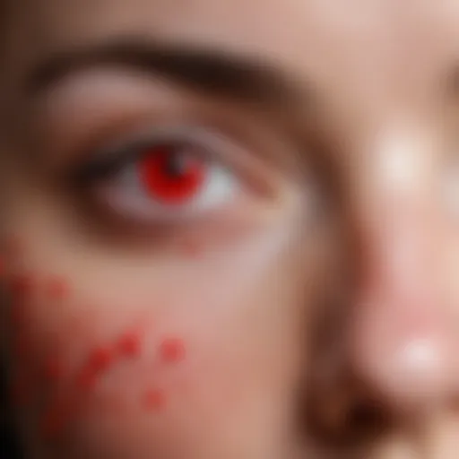 Close-up of red dots on skin around the eyes