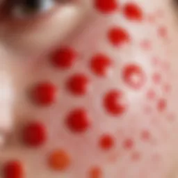 Close-up view of skin exhibiting red spots