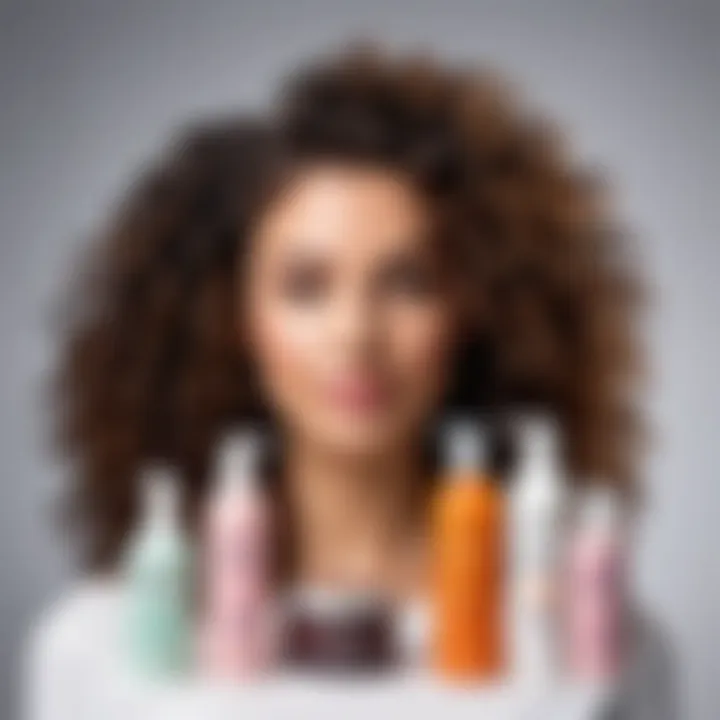 An array of curl-friendly hair products arranged aesthetically