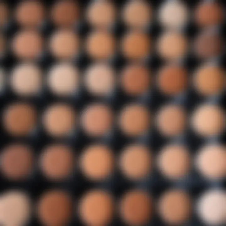 Close-up of a variety of foundation shades arranged aesthetically.