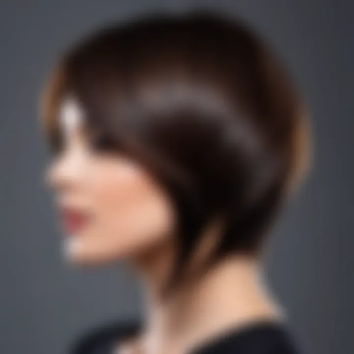 Close-up of the V-shaped hair cut technique