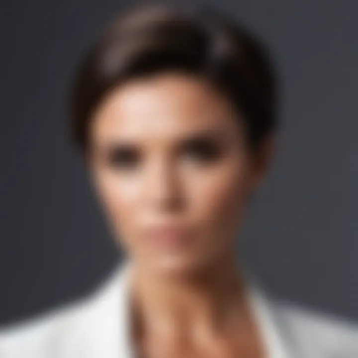 An elegant side-parted short hairstyle worn by Victoria Beckham