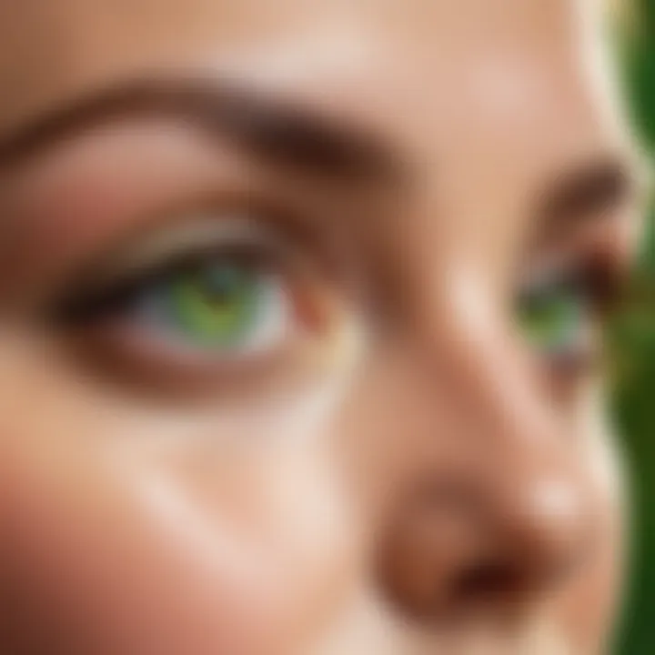 A close-up of vivid green eyes reflecting sunlight